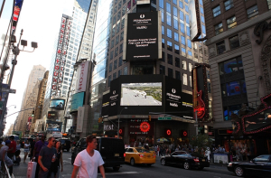 Advertisment of Houston Spaceport project on Times Square, New York, NY.